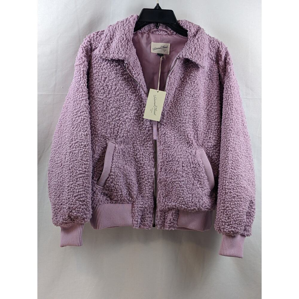 Collared Sherpa Bomber Jacket Universal Thread Mauve‎ S Pink Zip Up Side Pockets - Picture 8 of 9